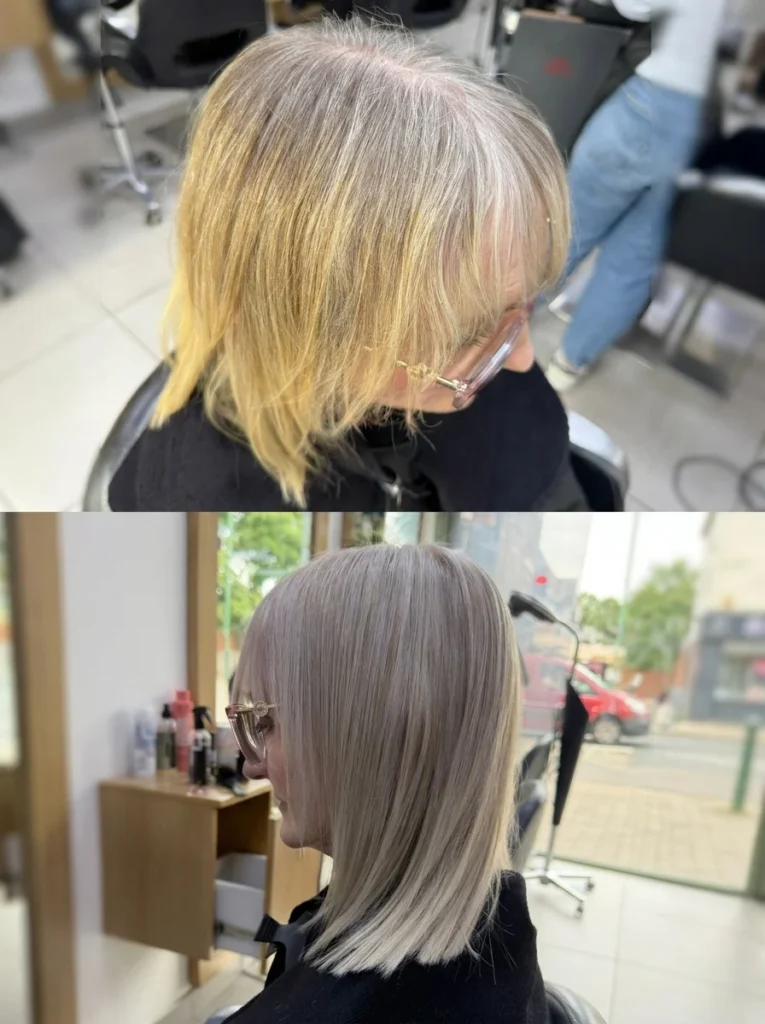 Yellow Blonde Toned To Pearl Ash Bob Grey Blending Hair Culture London